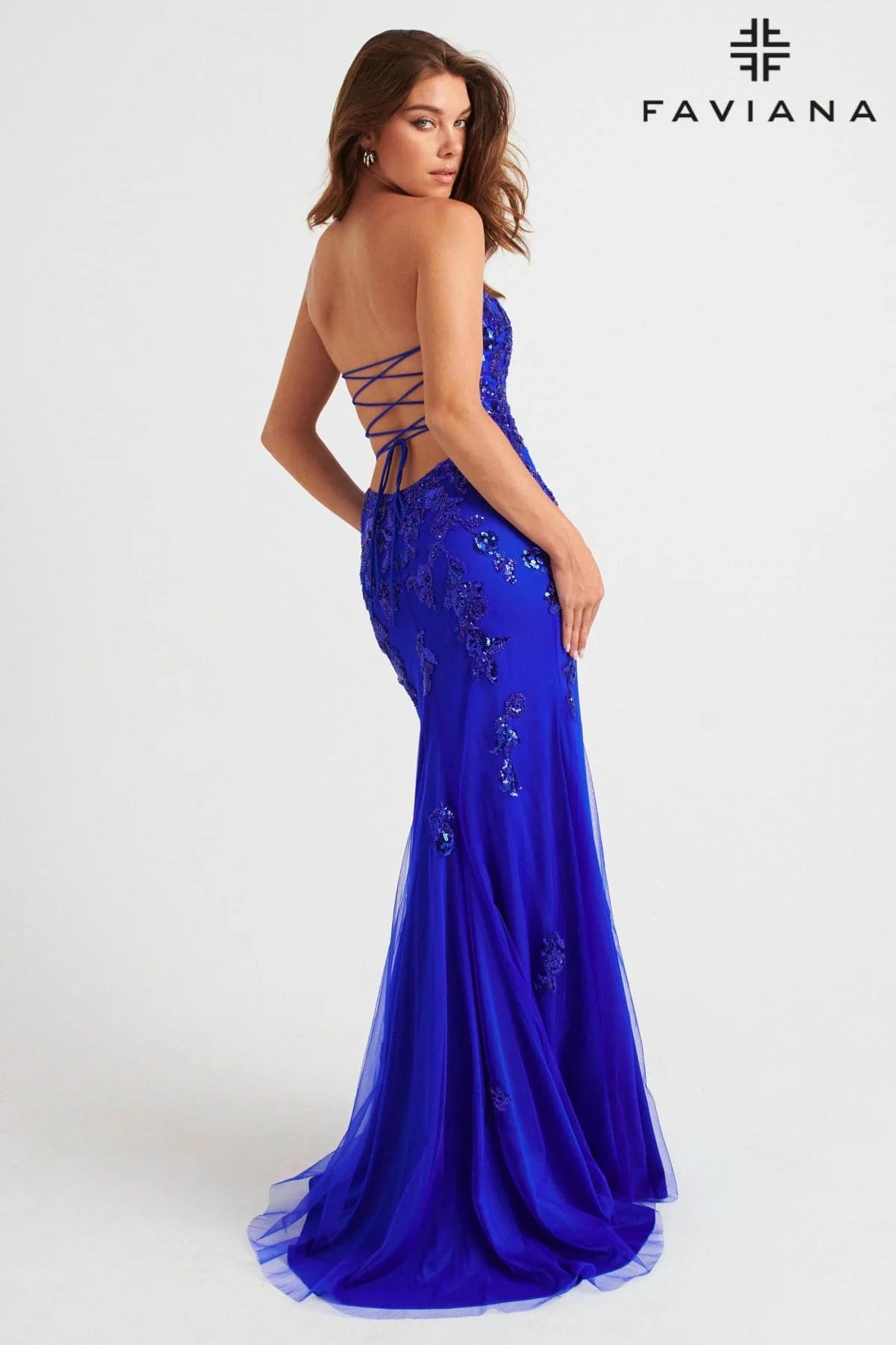 Faviana Strapless Appliqué Dress
