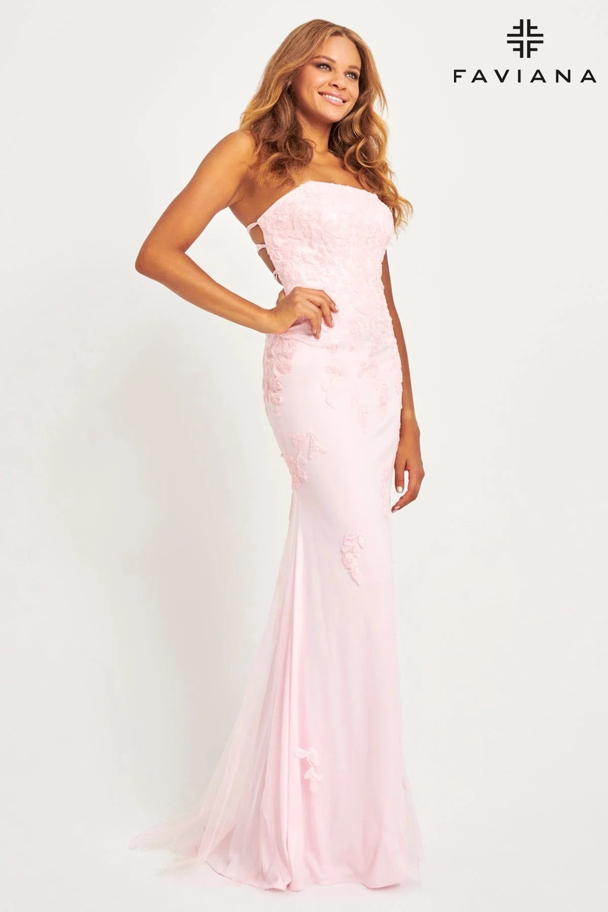 Faviana Strapless Appliqué Dress