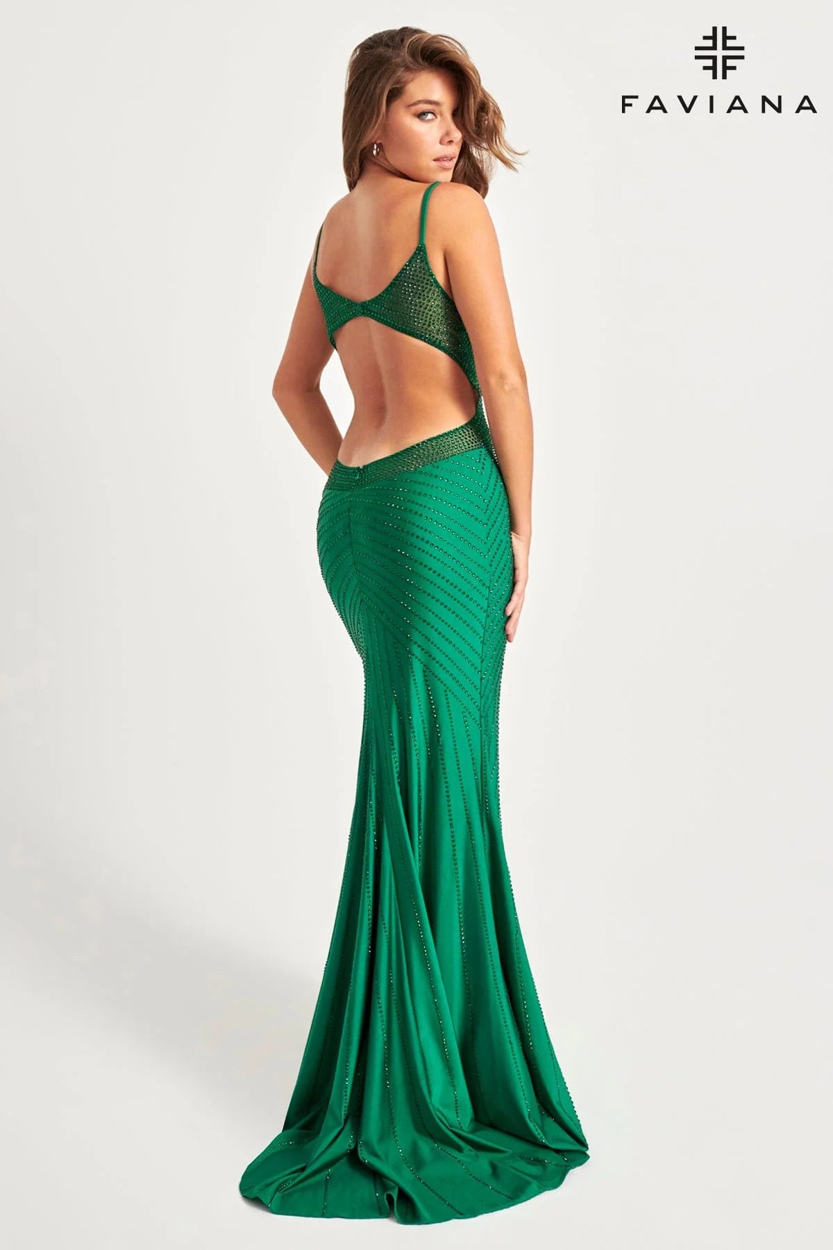 Faviana Embellished Stretch Charmeuse Dress