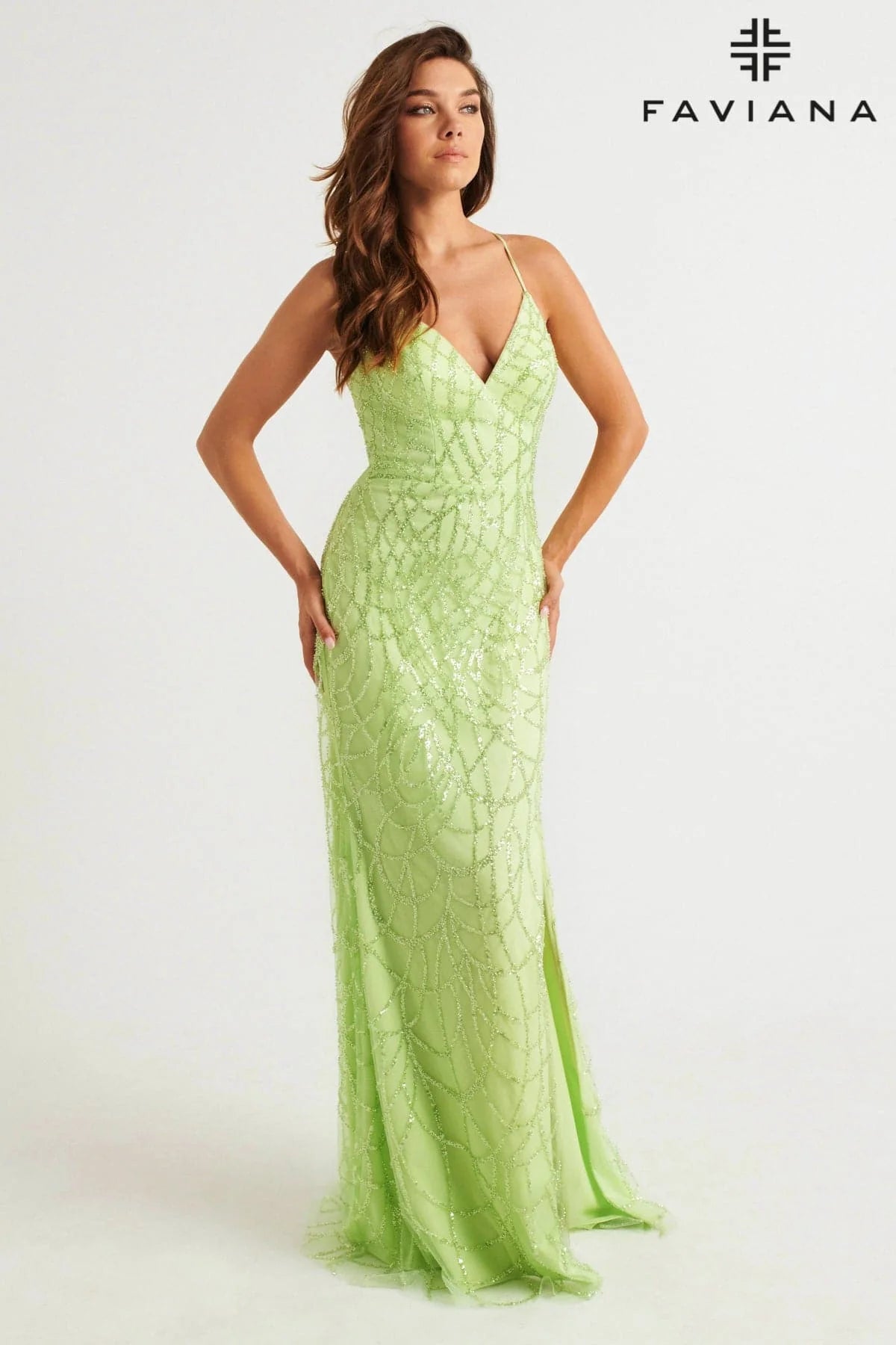 Faviana Beaded Appliqué Dress
