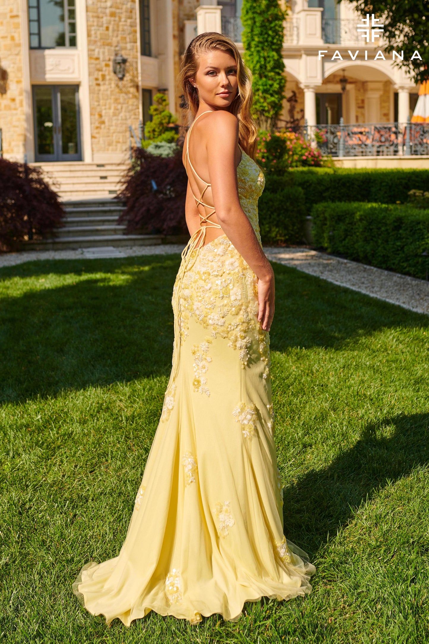 Faviana Floral Sequin Dress