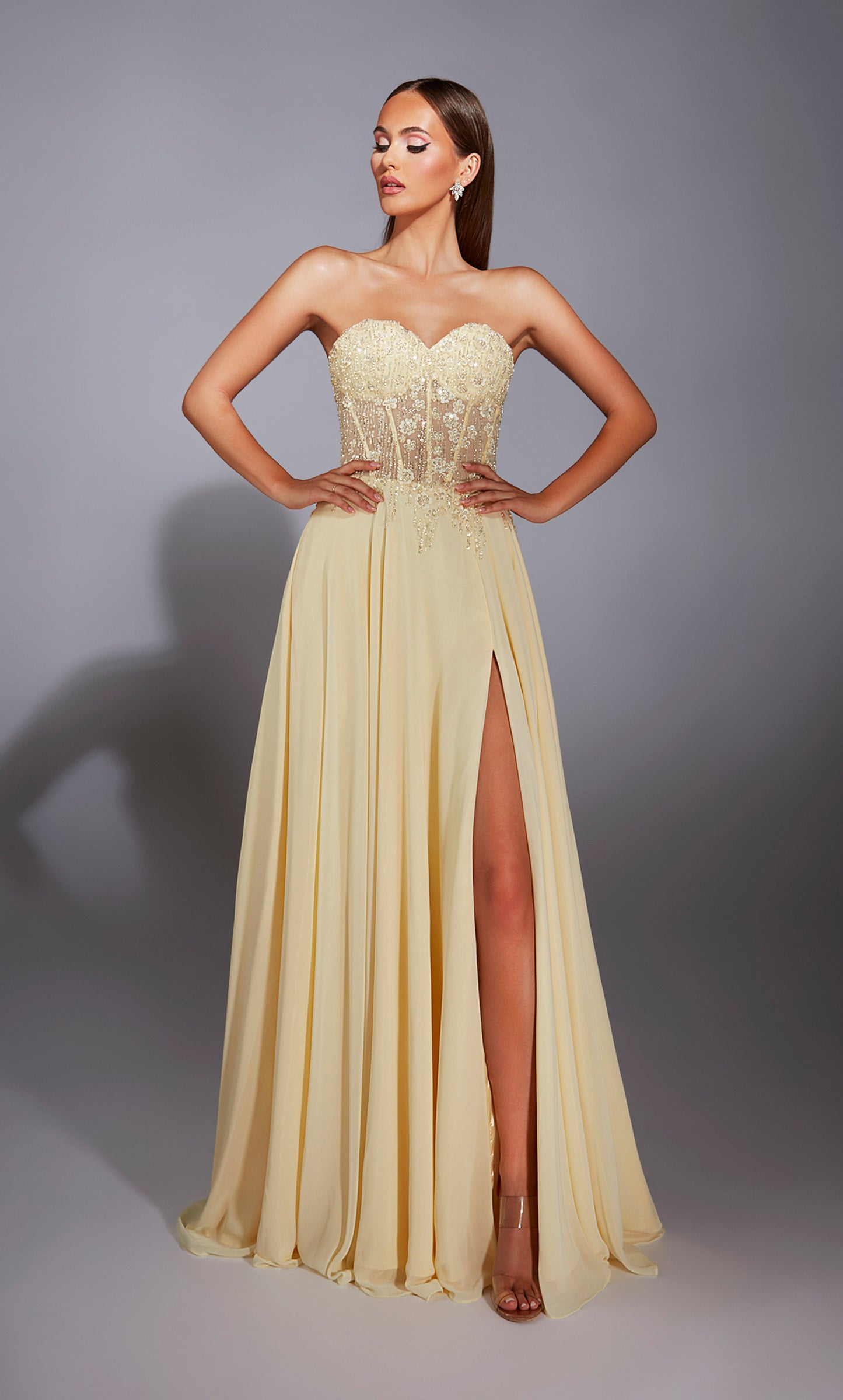 Alyce Paris Floral Beaded Chiffon Dress