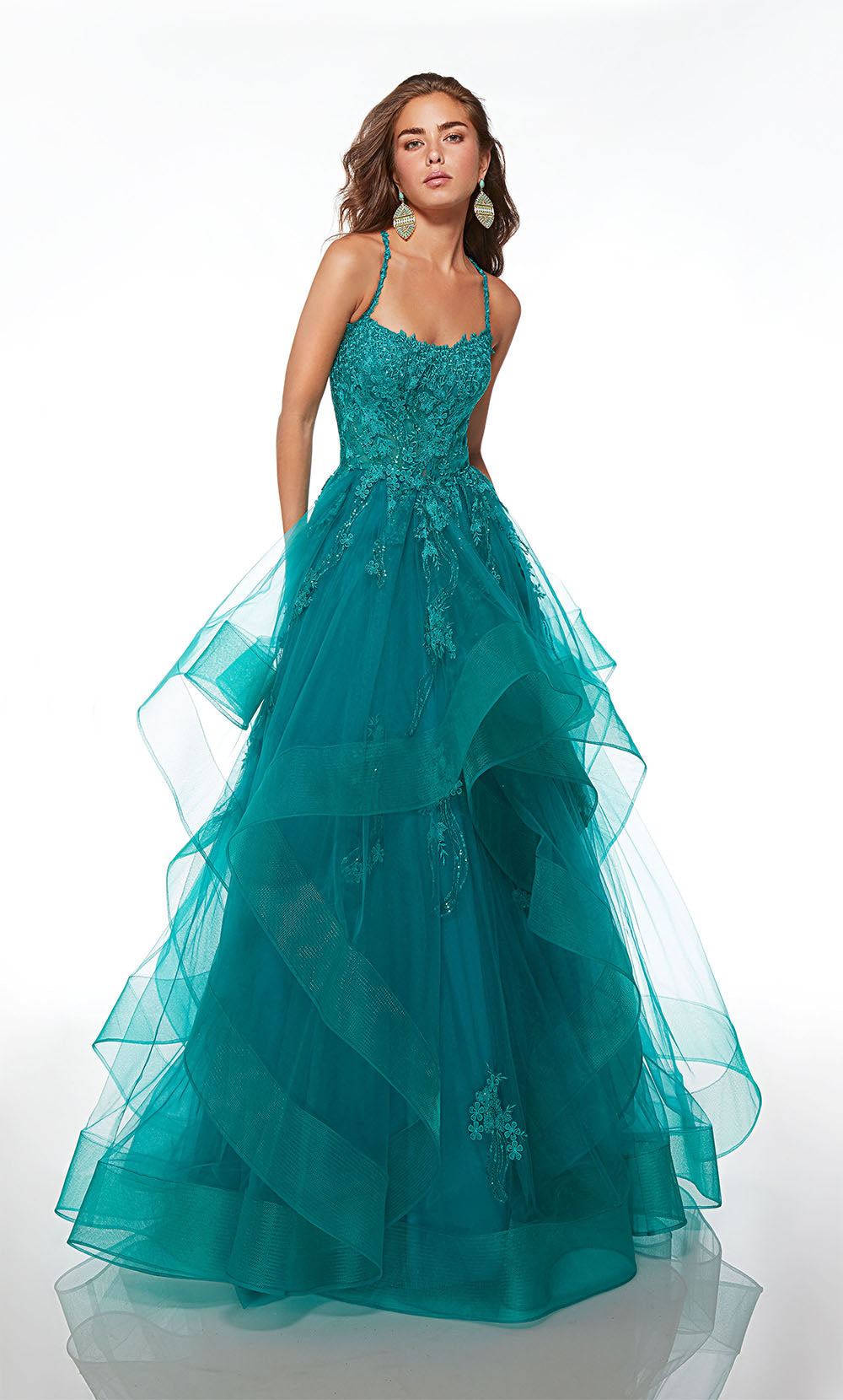 Alyce Paris Illusion Bodice Ruffle Gown