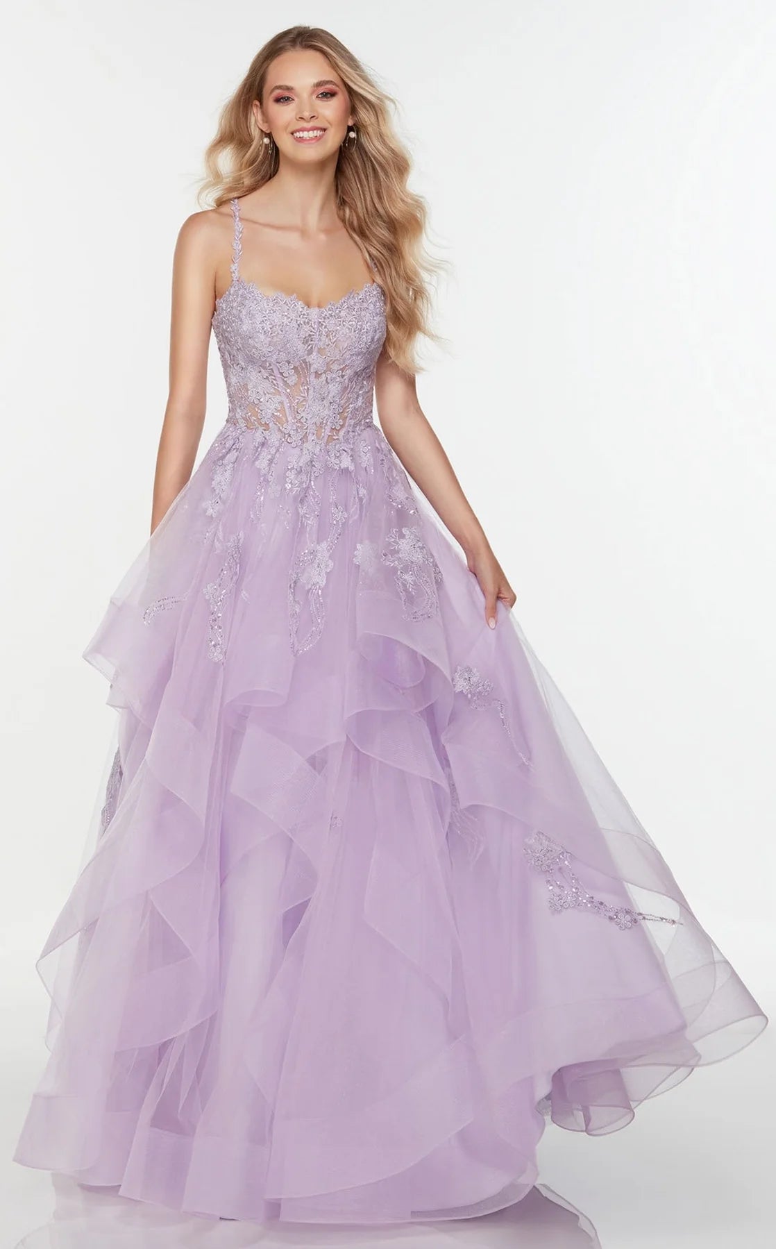 Alyce Paris Illusion Bodice Ruffle Gown