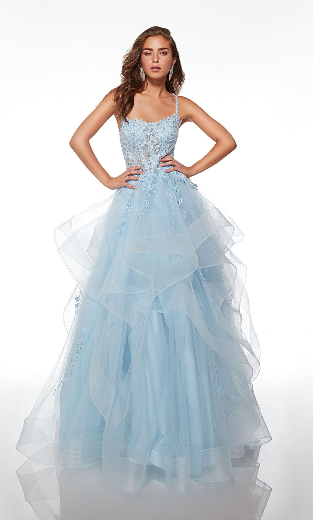 Alyce Paris Illusion Bodice Ruffle Gown
