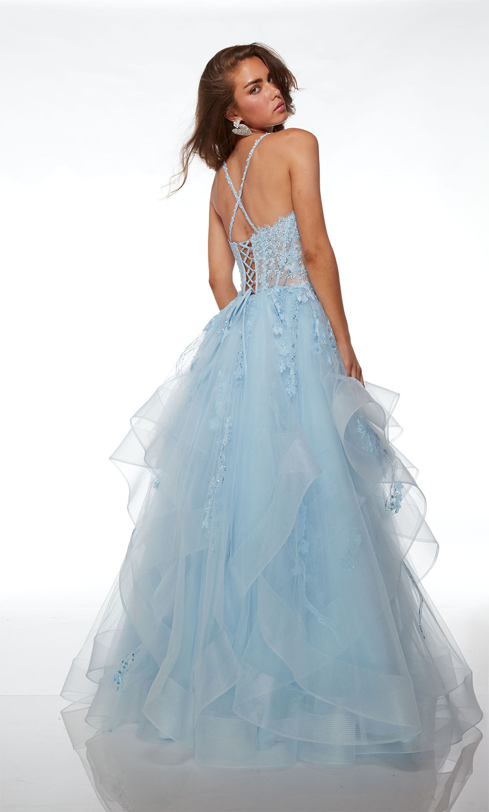Alyce Paris Illusion Bodice Ruffle Gown