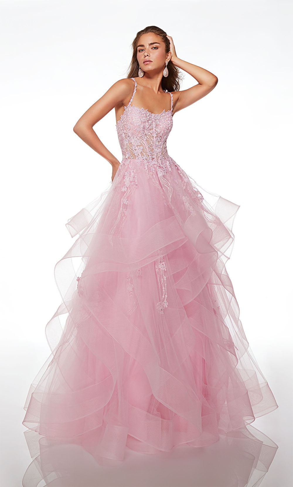 Alyce Paris Illusion Bodice Ruffle Gown
