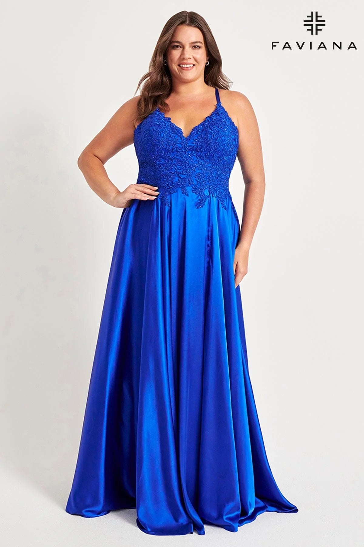 Faviana Lace Charmeuse Dress