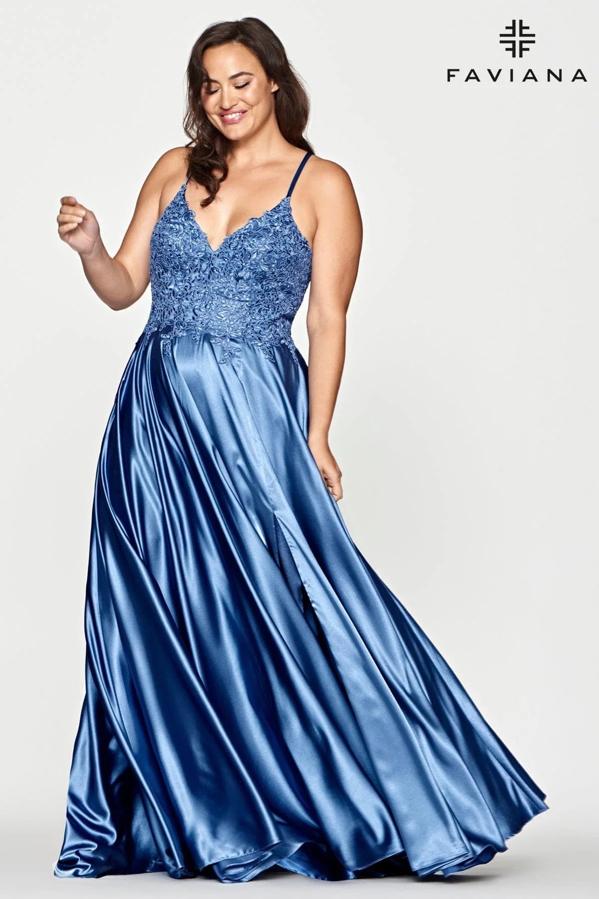 Faviana Lace Charmeuse Dress
