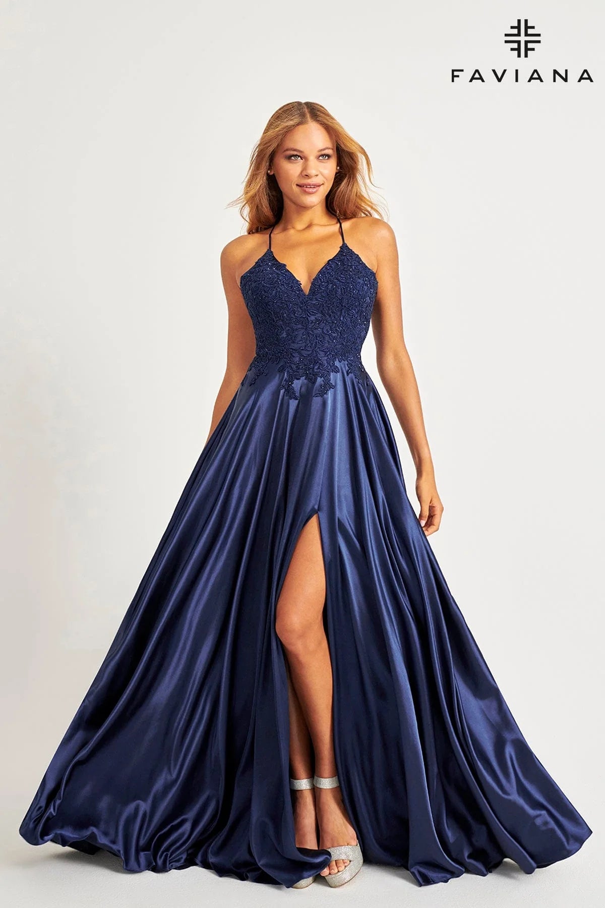 Faviana Lace Charmeuse Dress