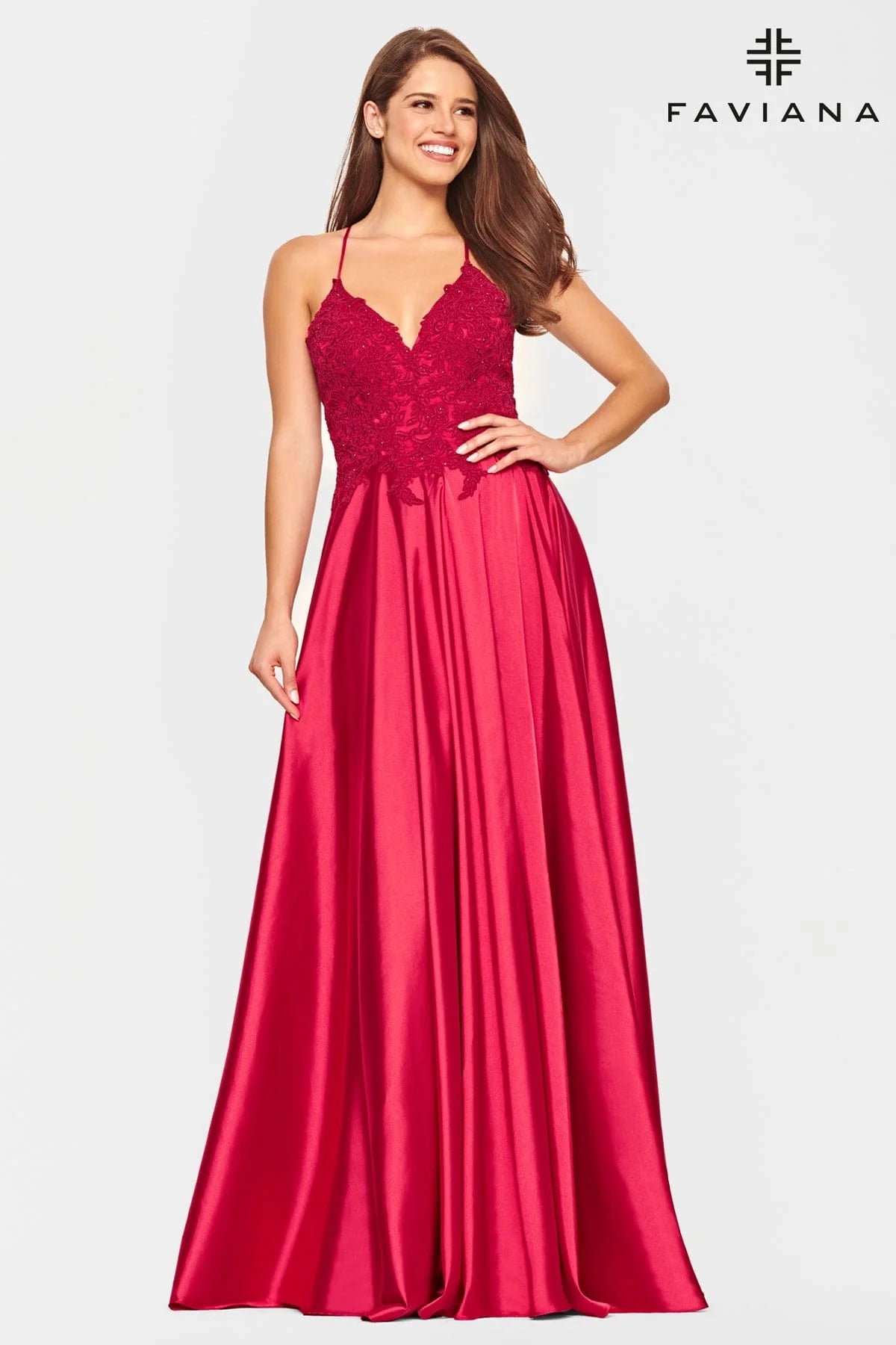 Faviana Lace Charmeuse Dress