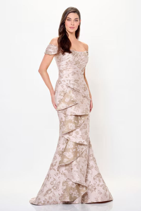 Mon Cheri Floral Off-The-Shoulder Montage Dress