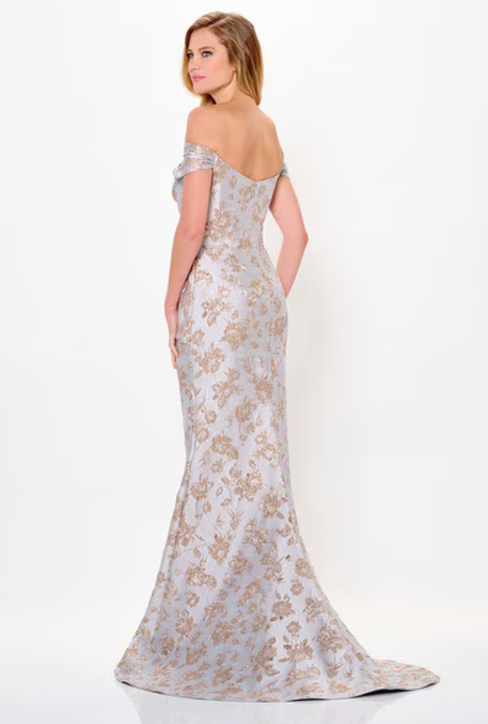 Mon Cheri Floral Off-The-Shoulder Montage Dress