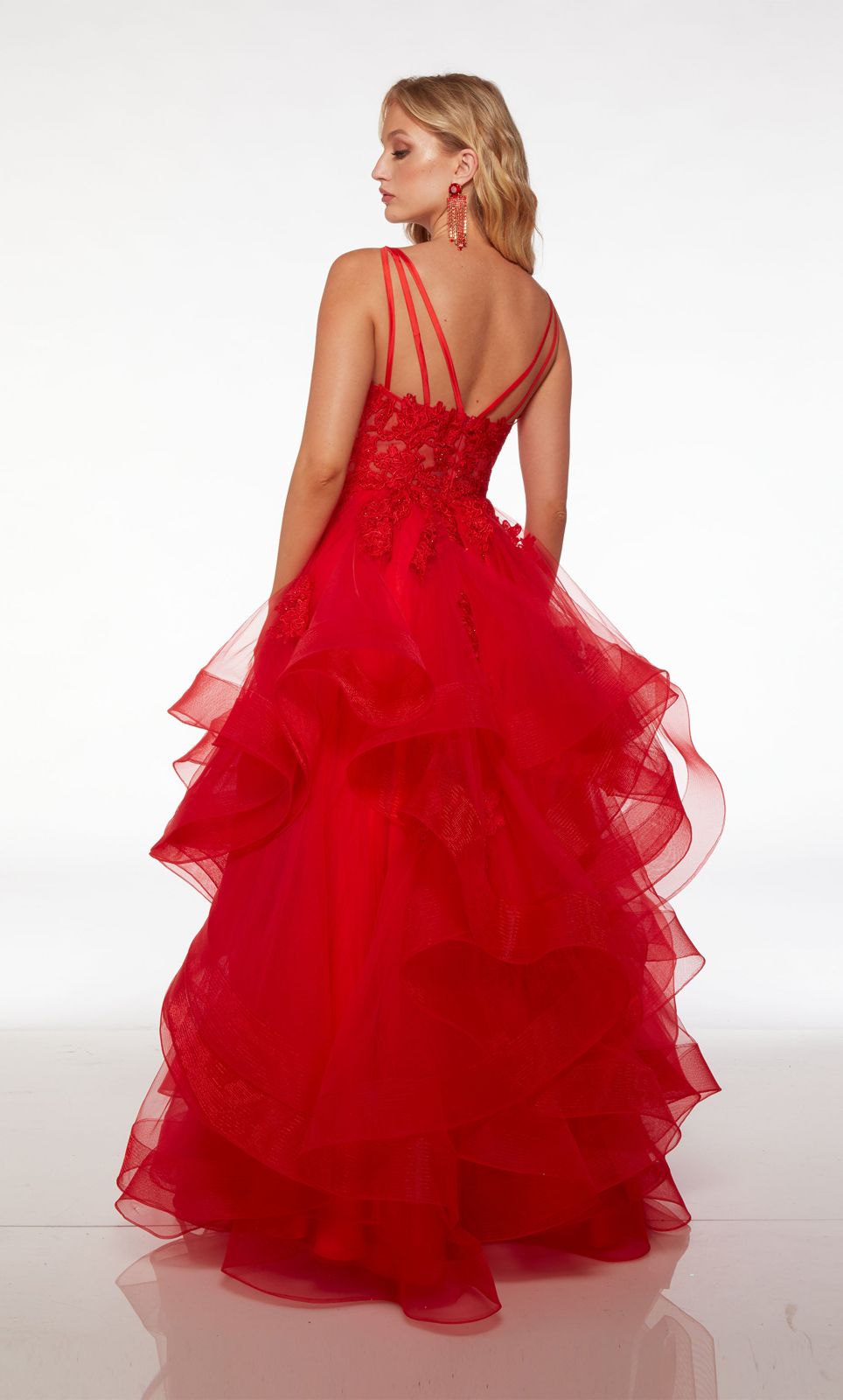 Alyce Paris Flounce Skirt Plunging Neck Dress