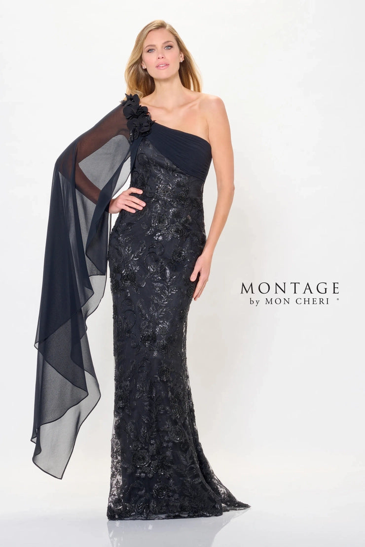 Mon Cheri Sequin Embroidered Montage Dress