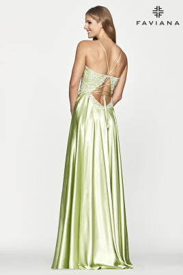 Faviana Lace Charmeuse Dress