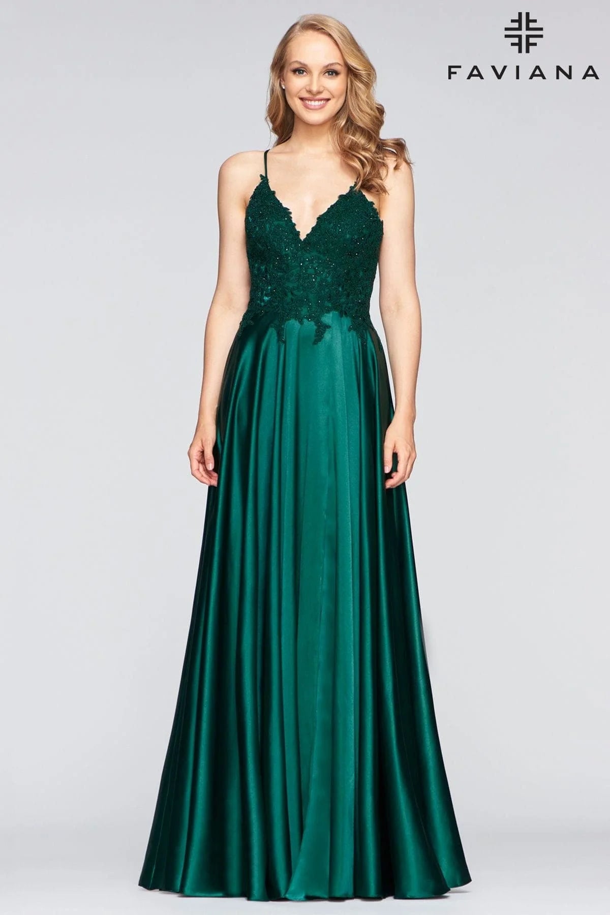 Faviana Lace Charmeuse Dress