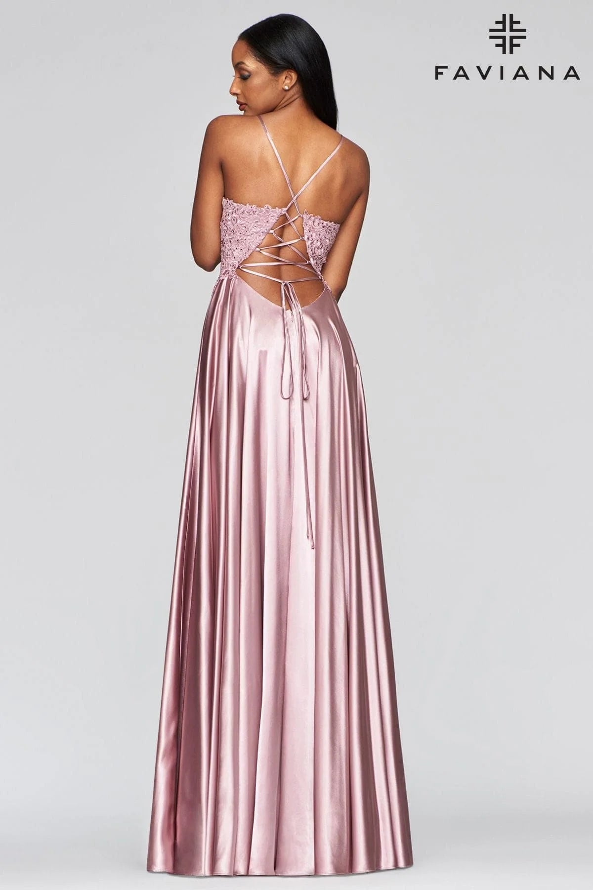 Faviana Lace Charmeuse Dress