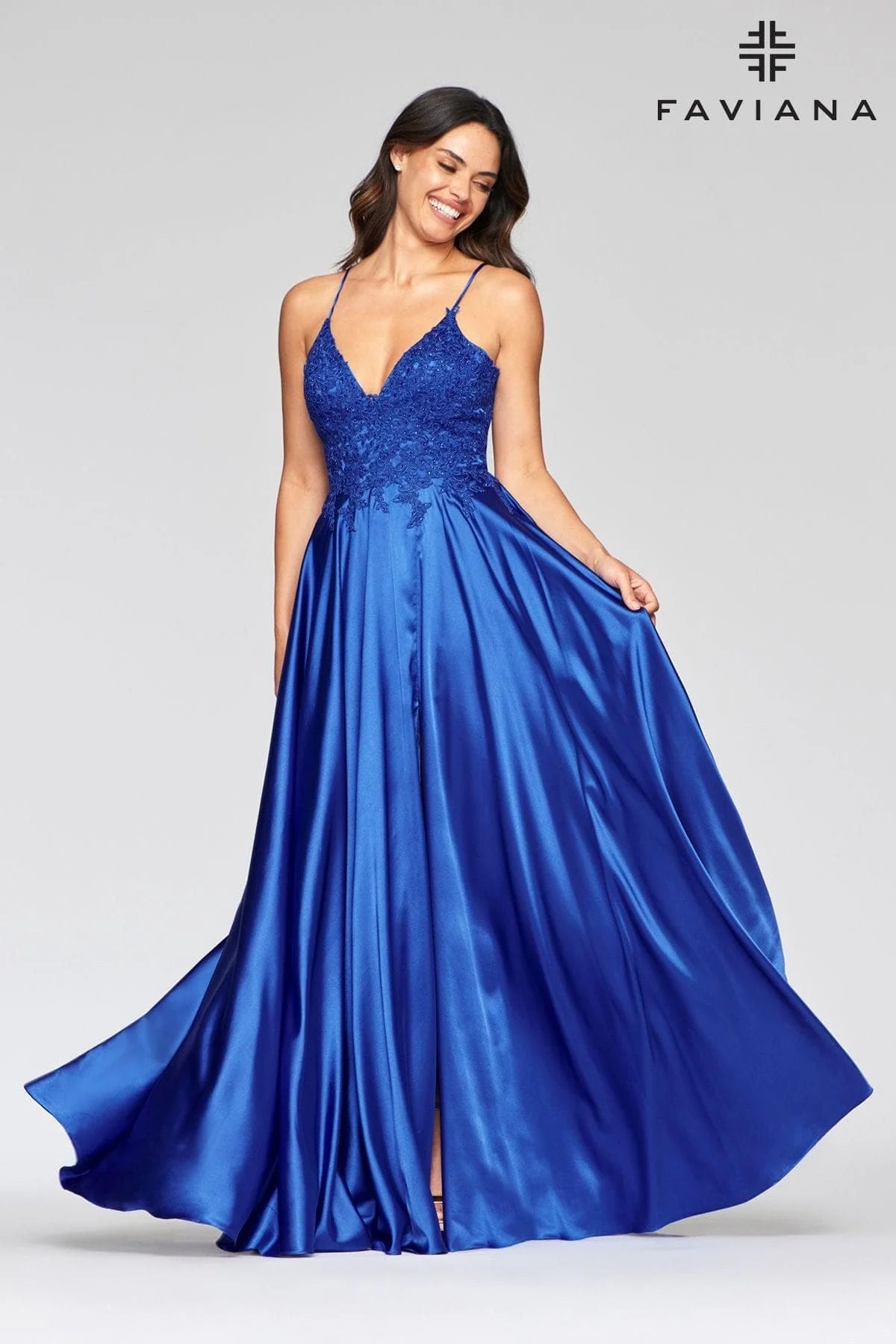 Faviana Lace Charmeuse Dress