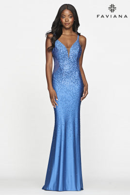 Faviana Open Back Heatset Stone Dress