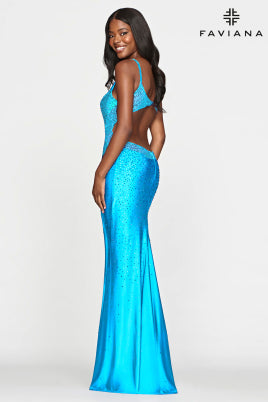 Faviana Open Back Heatset Stone Dress