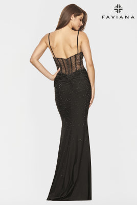 Faviana Embellished Charmeuse Corset Dress