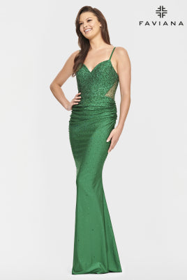 Faviana Embellished Charmeuse Corset Dress