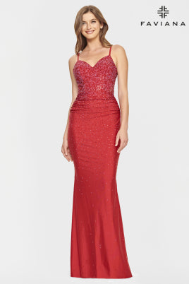 Faviana Embellished Charmeuse Corset Dress