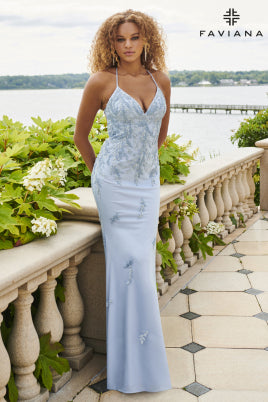 Faviana Lace and Beaded Applique Dress