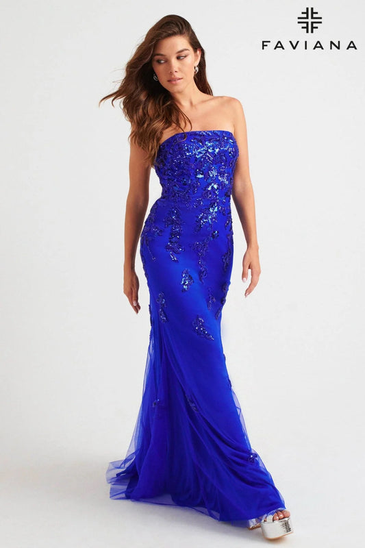 Faviana Strapless Appliqué Dress