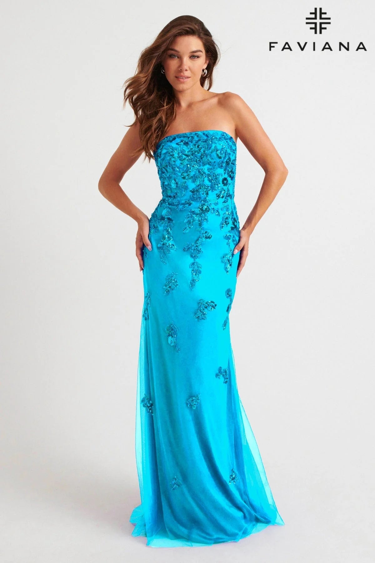 Faviana Strapless Appliqué Dress