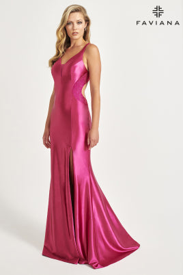 Faviana Embellished Illusion Sides Dress