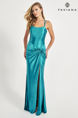 Faviana Sleek Satin Knot Dress
