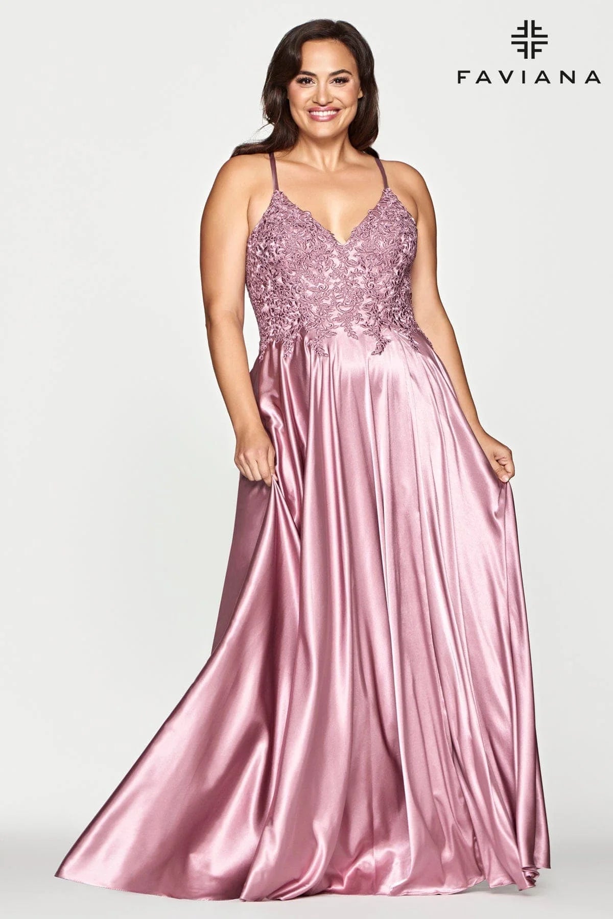 Faviana Lace Charmeuse Dress