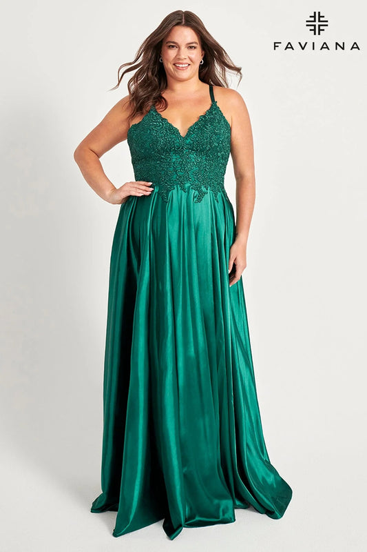 Faviana Lace Charmeuse Dress