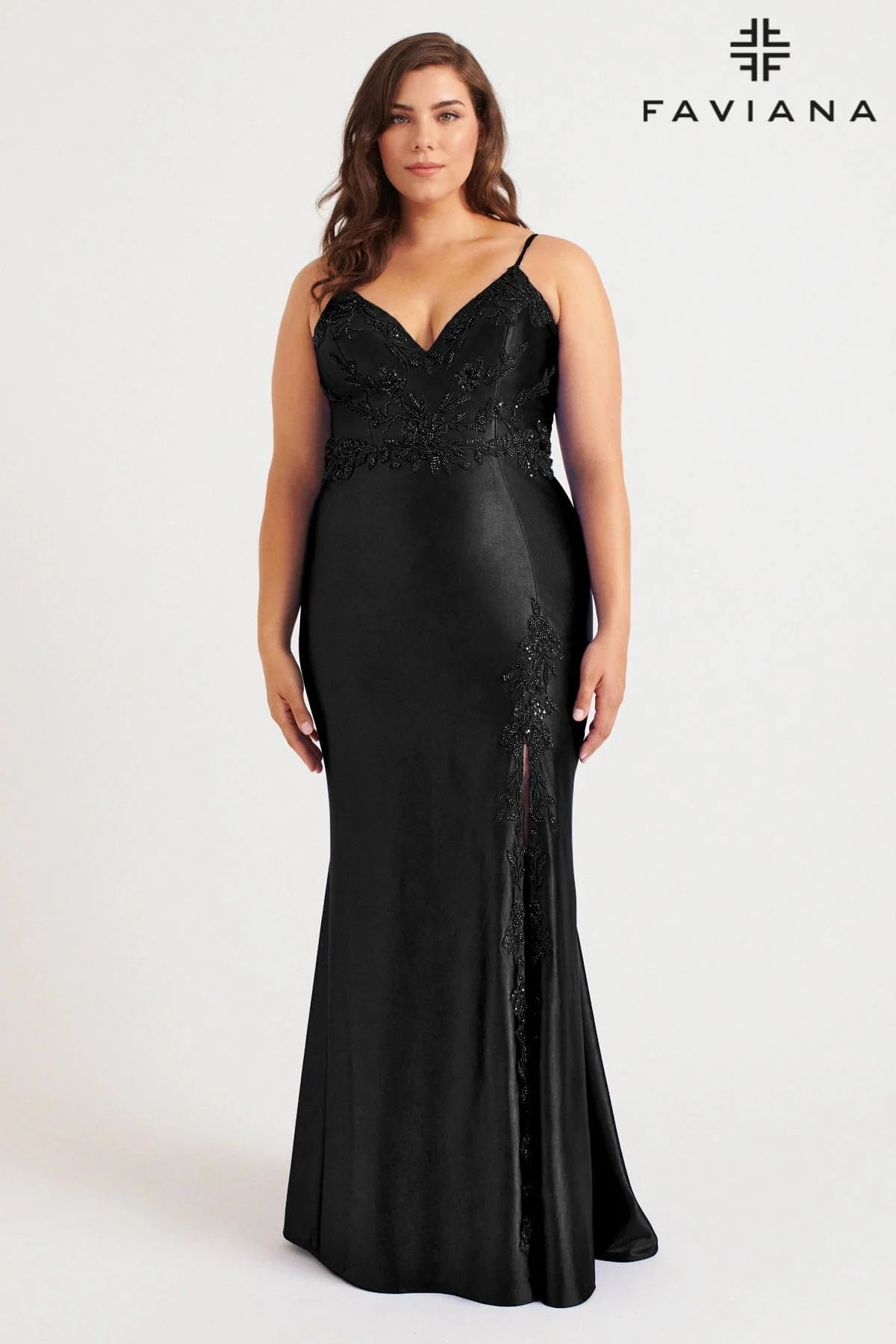 Faviana Beaded Satin Dress