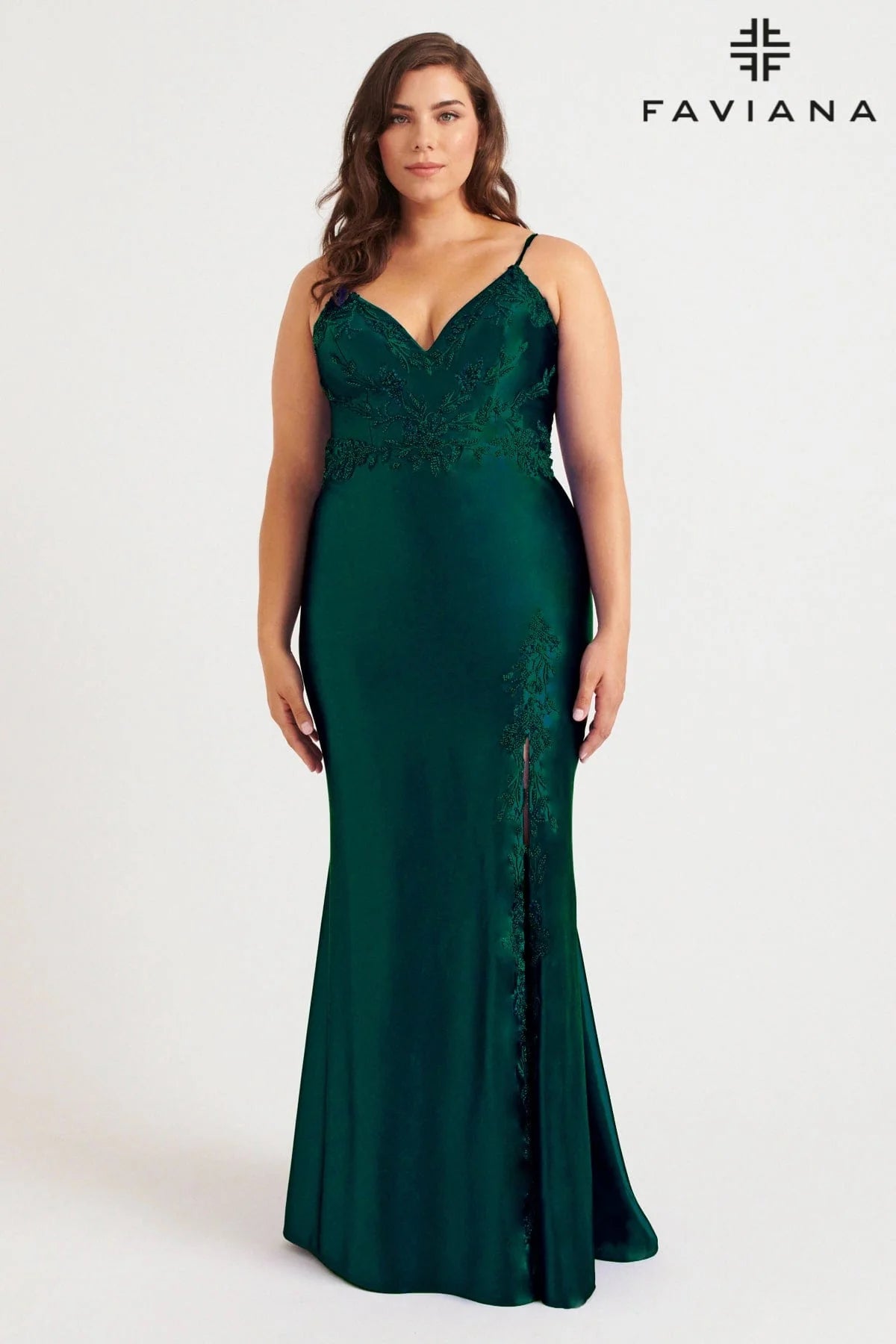 Faviana Beaded Satin Dress