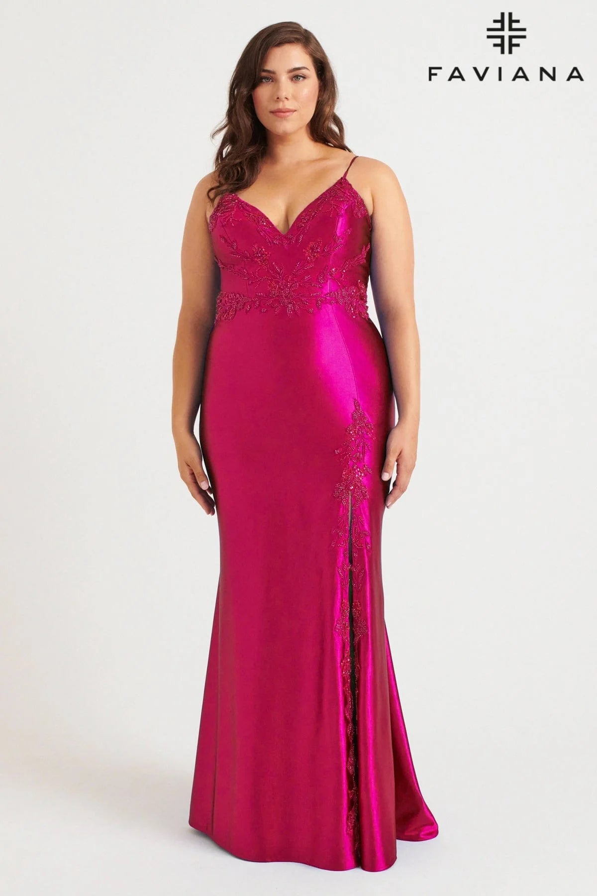 Faviana Beaded Satin Dress