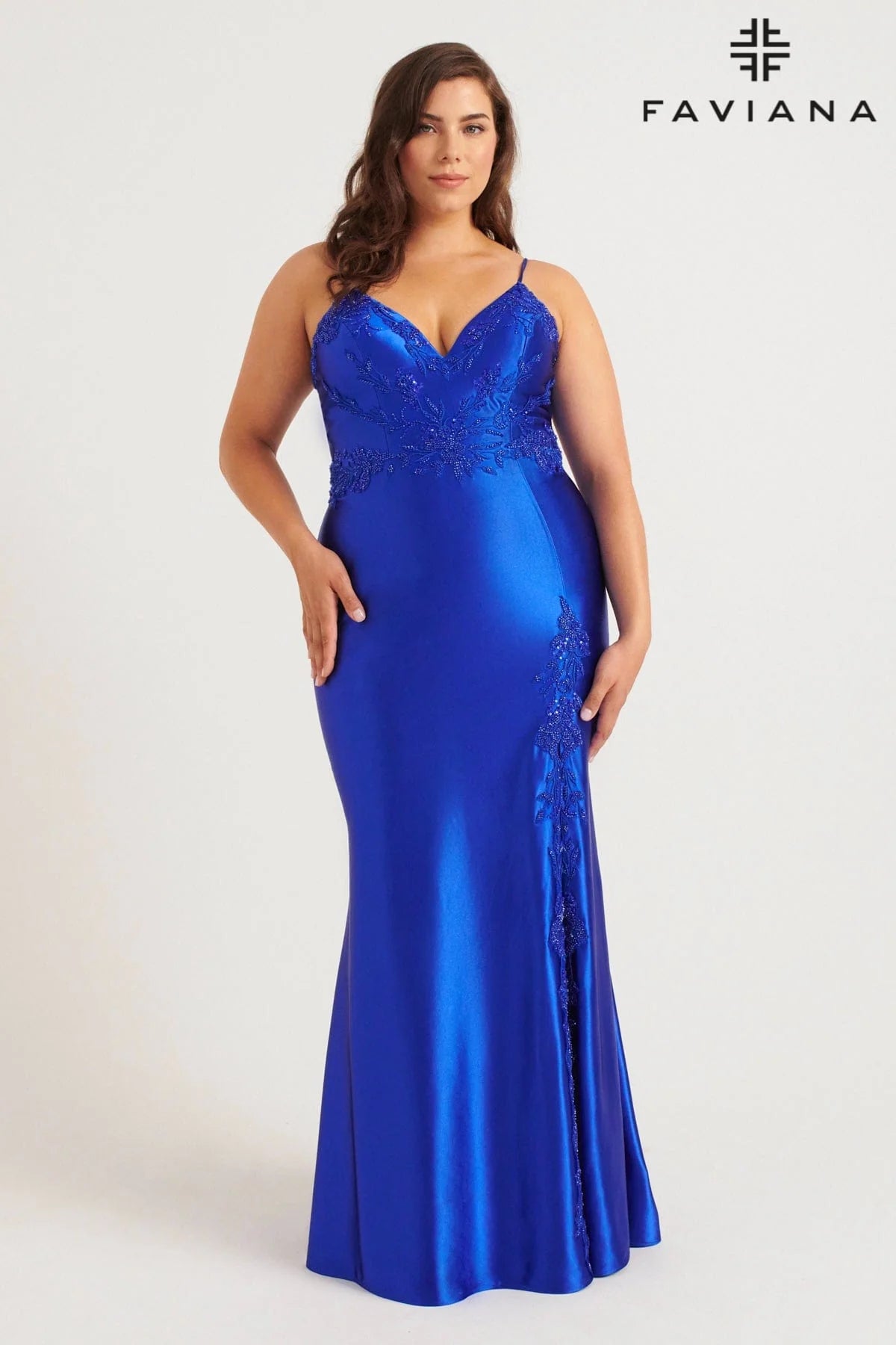 Faviana Beaded Satin Dress
