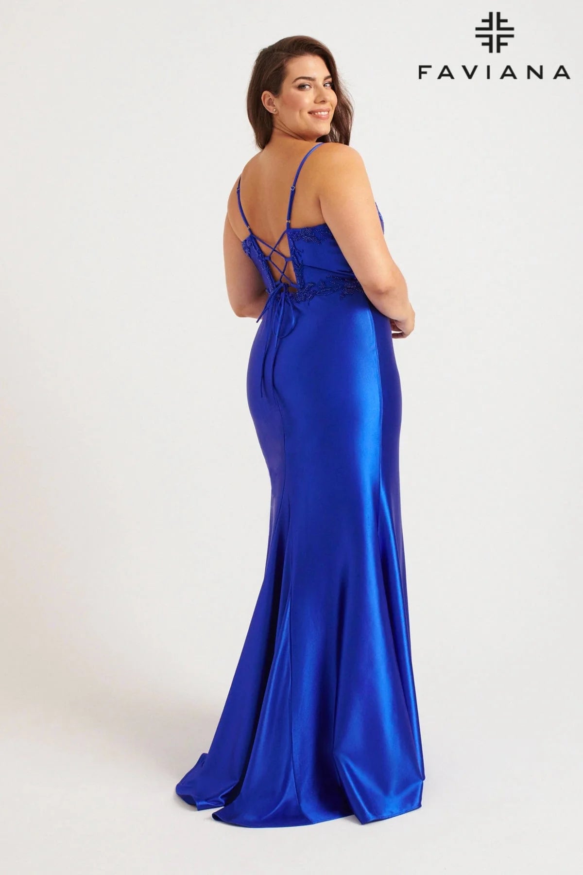 Faviana Beaded Satin Dress