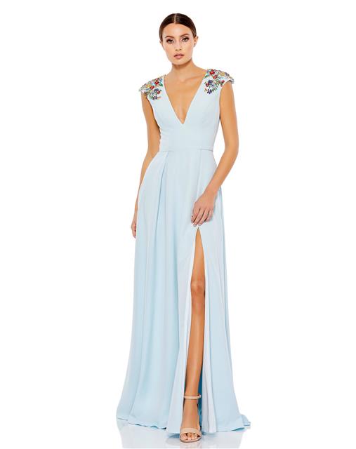 Mac Duggal Floral Beaded A-Line Dress