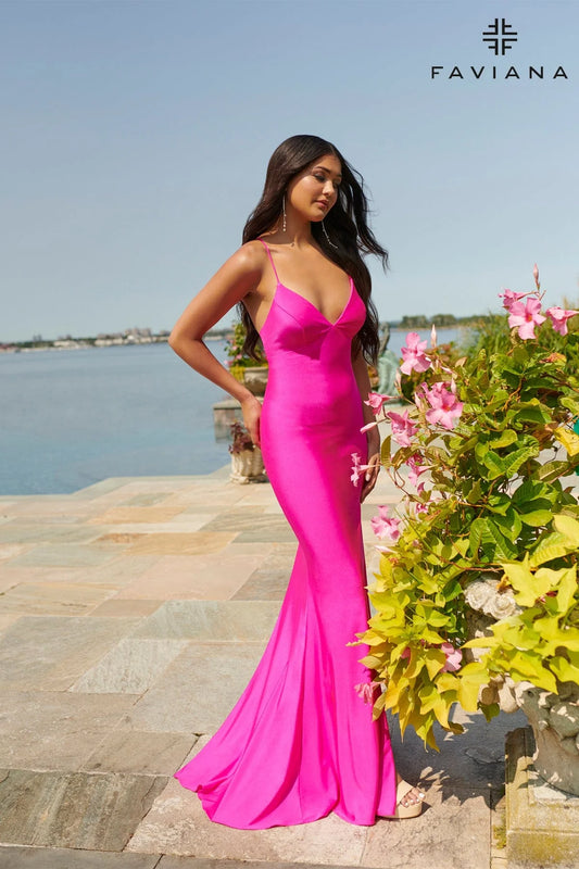 Faviana Stretch Charmeuse V-Neck Dress