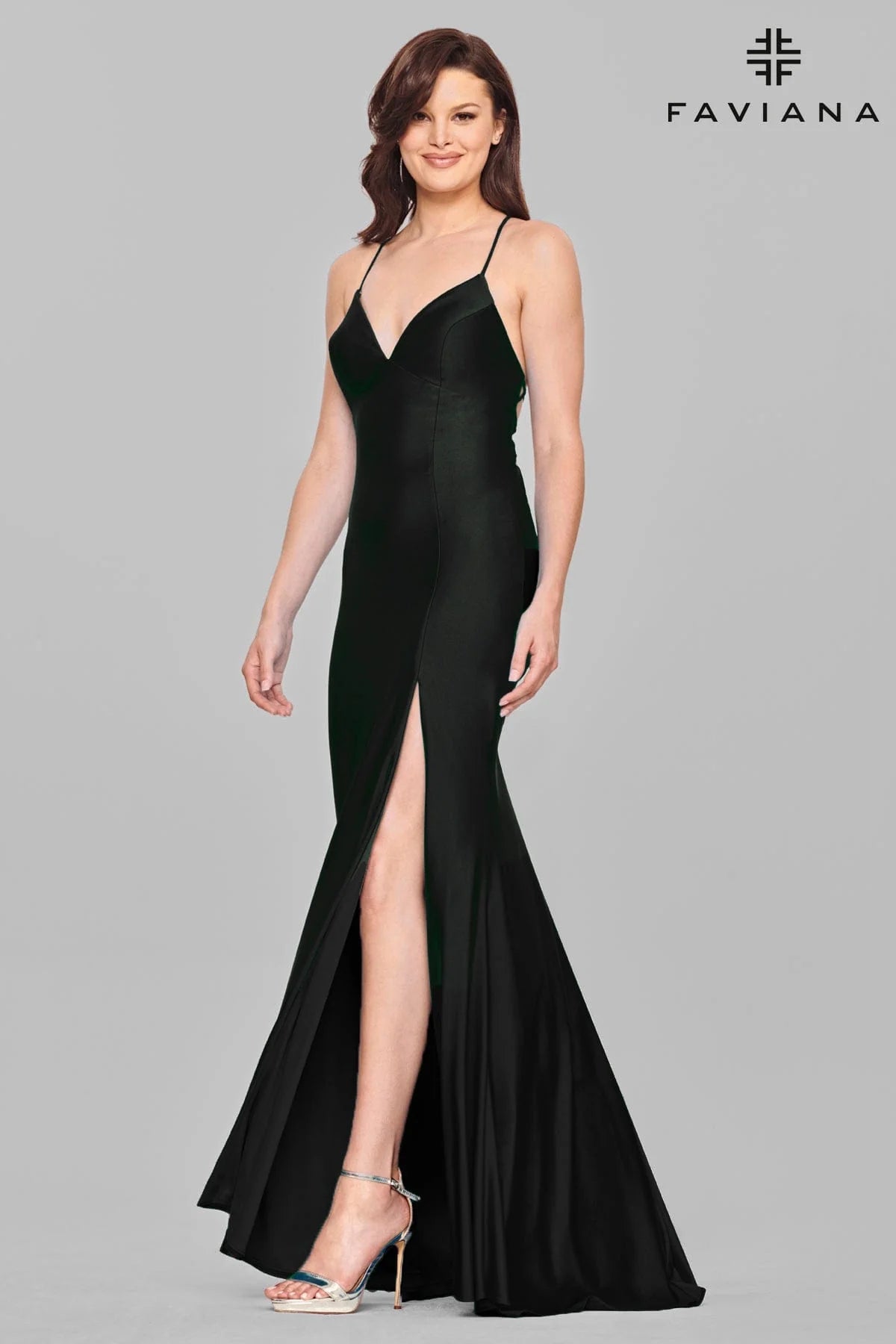 Faviana Stretch Charmeuse V-Neck Dress