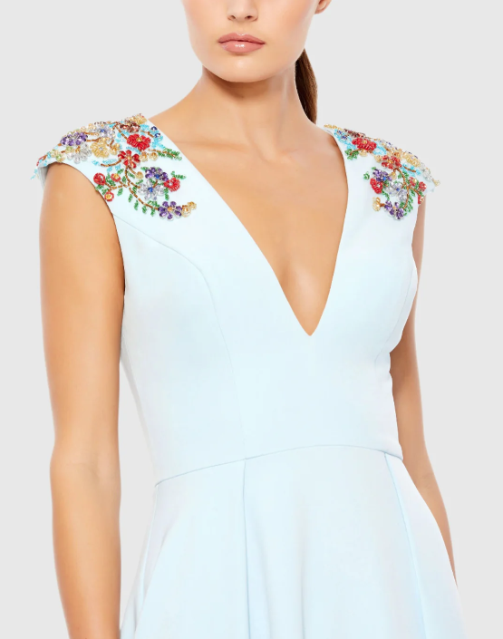 Mac Duggal Floral Beaded A-Line Dress