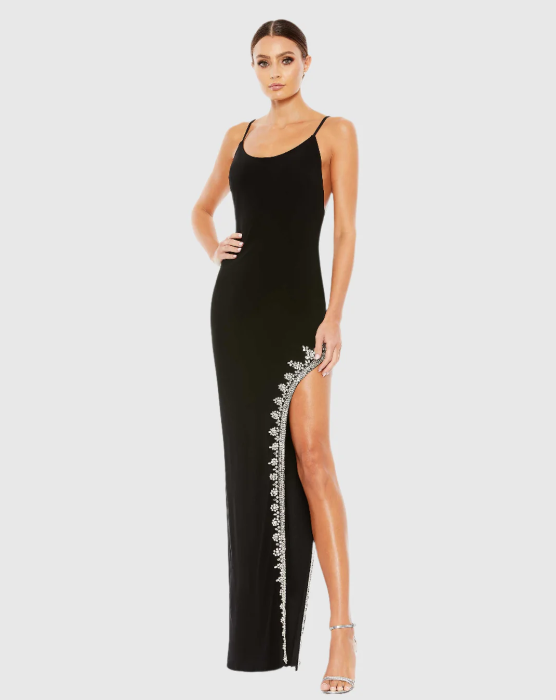 Mac Duggal Rhinestone Slit Bodycon Dress