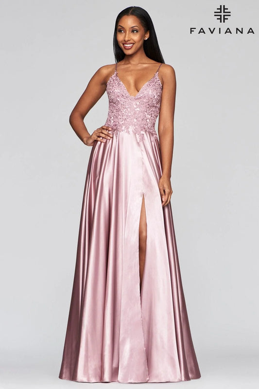 Faviana Lace Charmeuse Dress