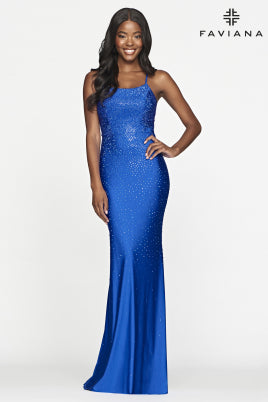 Faviana Stretch Charmeuse Scoop Neck Dress