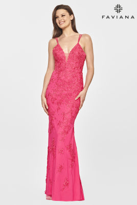 Faviana Lace Applique Dress