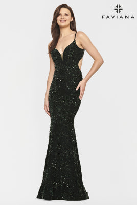 Faviana Sequin Velvet Dress