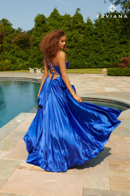 Faviana Embellished Silky Charmeuse Dress